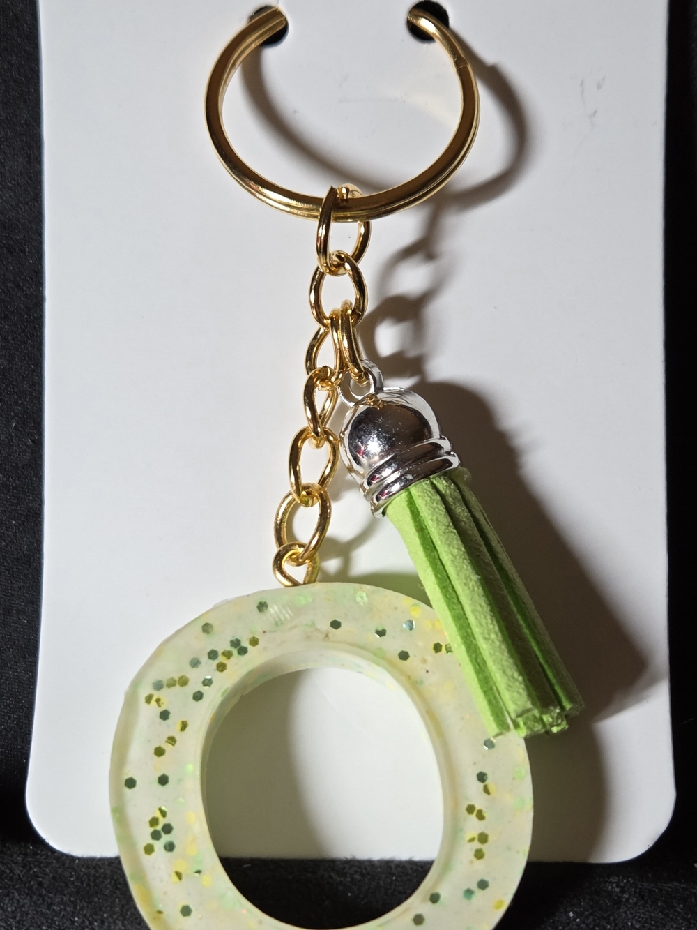 Green Glitter Resin Ring Keychain with Tassel
